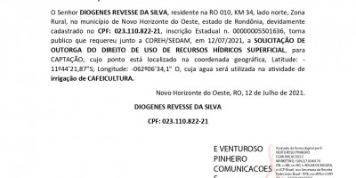 SOLICITAÇÃO DE OUTORGA  - DIOGENES REVESSE DA SILVA