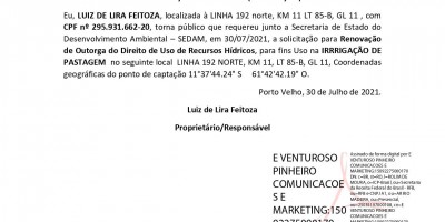 SOLICITAÇÃO DE OUTORGA (RENOVAÇÃO) - LUIZ DE LIRA FEITOZA