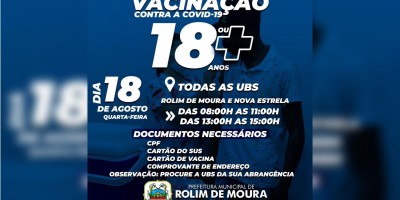 Rolim de Moura: Vacinação contra covid-19 para maiores de 18 anos será nesta...