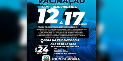 Rolim de Moura: Vacinação para adolescentes de 12 a 17 anos contra a COVID-19 com...