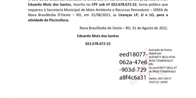 PEDIDO DE LICENCIAMENTO AMBIENTAL - Eduardo Mutz dos Santos 