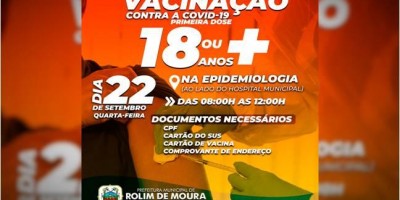 Rolim de Moura: Vacinação contra covid-19 para pessoas com mais de 18 anos será na...