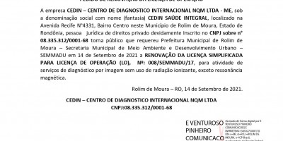  PEDIDO DE RENOVAÇÃO DA LICENÇA DE OPERAÇÃO - CEDIN 