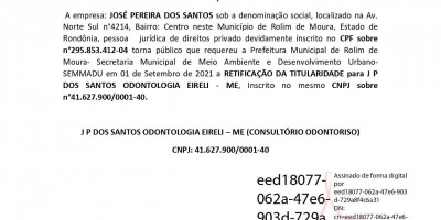 PEDIDO RETIFICAÇÃO DE TITULARIDADE - CONSULTÓRIO ODONTORISO