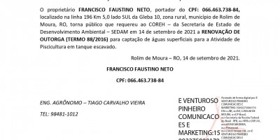 RENOVAÇÃO DE OUTORGA – TERMO 88/2016 - FRANCISCO FAUSTINO NETO