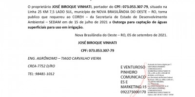 SOLICITAÇÃO DE OUTORGA - JOSÉ BIROQUE VINHATI
