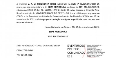 SOLICITAÇÃO DE OUTORGA - V. A. M. MENDONCA EIRELI 