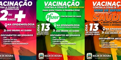 Rolim de Moura: Vacinação contra covid-19 ocorre no próximo dia 13; veja para quem