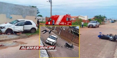 Atualizada: Câmera de segurança registra grave acidente entre carro e moto no Bairro...