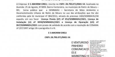EXPEDIÇÃO LICENÇA AMBIENTAL - E S AMORIM EIRELI