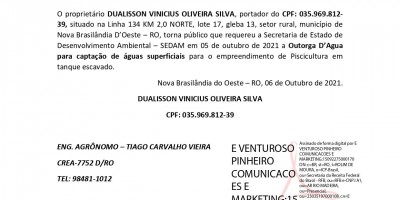 PEDIDO DE OUTORGA D’AGUA - DUALISSON VINICIUS OLIVEIRA SILVA