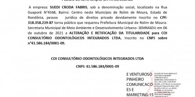 PEDIDO DE RETIFICAÇÃO DA TITULARIDADE  - SUEDI CRODA FABRIS