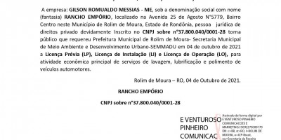 PEDIDO LICENÇA PRÉVIA, INSTALAÇÃO E OPERAÇÃO - RANCHO EMPÓRIO 