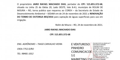 RENOVAÇÃO DO TERMO DE OUTORGA - JAIRO RAFAEL MACHADO DIAS