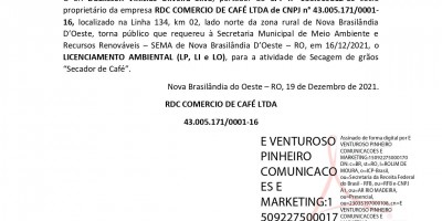 PEDIDO DE LICENCIAMENTO AMBIENTAL - RDC COMERCIO DE CAFÉ LTDA 