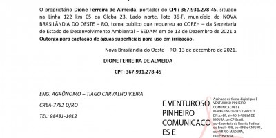 SOLICITAÇÃO DE OUTORGA  - Dione Ferreira de Almeida