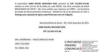 SOLICITAÇÃO DE OUTORGA  - JAIRO RAFAEL MACHADO DIAS