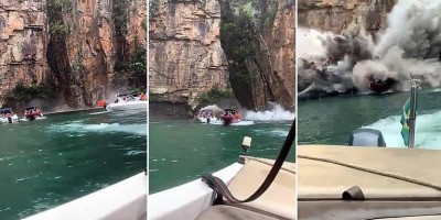 Vídeos: Paredão de pedra se desprende e cai sobre lanchas com turistas em MG; Pelo...