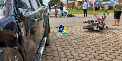 Câmera registra acidente entre moto e caminhonete em Ji-Paraná; Motociclista foi...