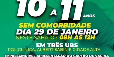 Vacinação contra a COVID-19 para crianças de 10 e 11 anos sem comorbidades será neste...