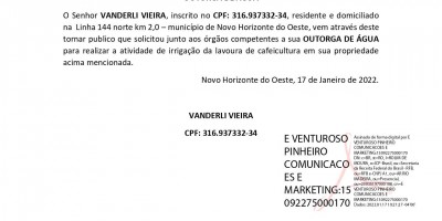  OUTORGA DE ÁGUA - VANDERLI VIEIRA