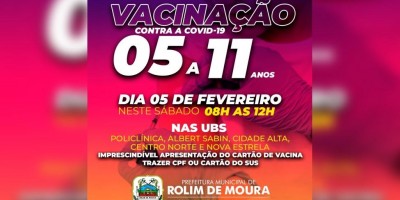 Rolim de Moura: Crianças de 05 à 11 anos serão vacinados contra a covid-19 neste...