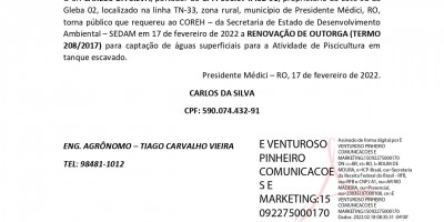 RENOVAÇÃO DE OUTORGA - CARLOS DA SILVA