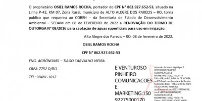 RENOVAÇÃO DE OUTORGA - OSIEL RAMOS ROCHA