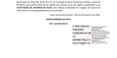 SOLICITAÇÃO DE OUTORGA - DIVINO FERREIRA DA SILVA