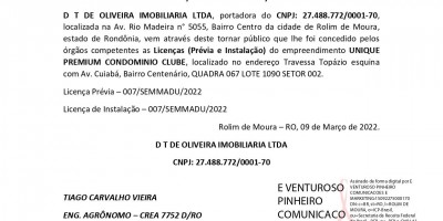 LICENÇA PRÉVIA E INSTALAÇÃO - UNIQUE PREMIUM CONDOMINIO CLUBE