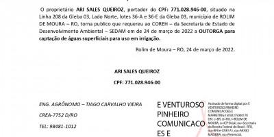 SOLICITAÇÃO DE OUTORGA - ARI SALES QUEIROZ