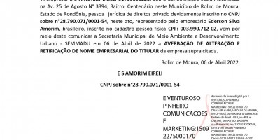 PEDIDO DE RETIFICAÇÃO DA TITULARIDADE - E S AMORIM EIRELI 
