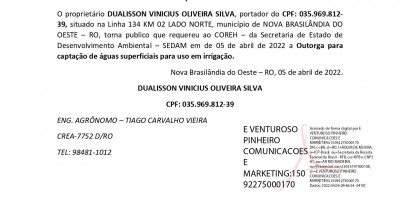 SOLICITAÇÃO DE OUTORGA  - DUALISSON VINICIUS OLIVEIRA SILVA