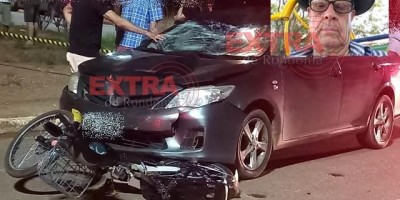 Idoso morre em colisão entre carro e bicicleta elétrica em Cerejeiras; veja o vídeo 