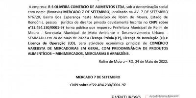 PEDIDO LICENÇA AMBIENTAL - MERCADO 7 DE SETEMBRO
