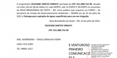 SOLICITAÇÃO DE OUTORGA - GEOVANE SANTOS VINHATI