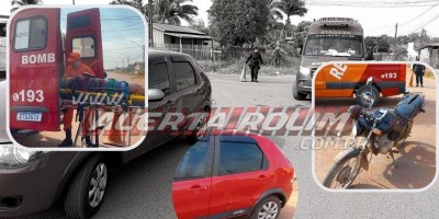 Acidente entre moto e carro deixa dois feridos em Rolim de Moura