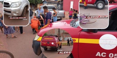 Criança é atingida por caminhonete enquanto andava de bicicleta em Rolim de Moura