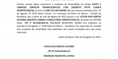 MUDANÇA DE TITULARIDADE - LETICIA DOS SANTOS OLIVEIRA 