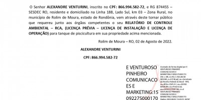 RELATÓRIO DE CONTROLE AMBIENTAL - RCA  - ALEXANDRE VENTURINI