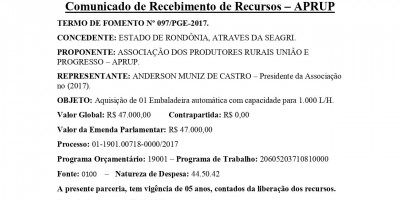 Comunicado de Recebimento de Recursos - APRUP