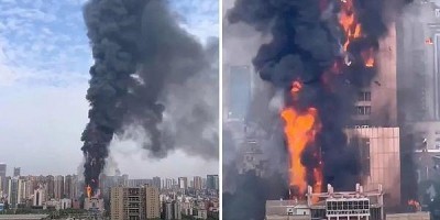Incêndio destrói arranha-céu de 218 metros na China 