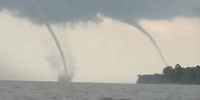 Ribeirinhos flagram duas trombas d’água do rio Amazonas; veja o vídeo