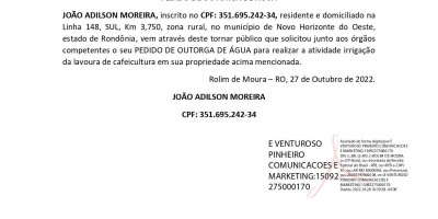 PEDIDO DE OUTORGA DE ÁGUA - JOÃO ADILSON MOREIRA