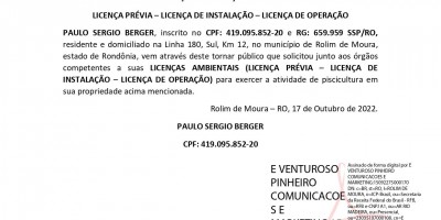 SOLICITAÇÃO DE LICENÇAS AMBIENTAIS - PAULO SERGIO BERGER