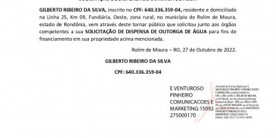 SOLICITAÇÃO DISPENSA DE OUTORGA - GILBERTO RIBEIRO DA SILVA