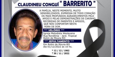 Nota de falecimento Claudinei Conguí “ Barrerito”
