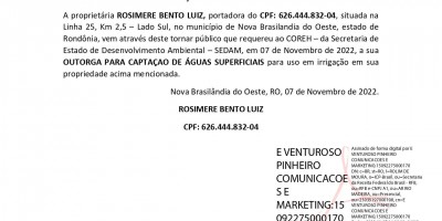 SOLICITAÇÃO DE OUTORGA DE ÁGUA - ROSIMERE BENTO LUIZ