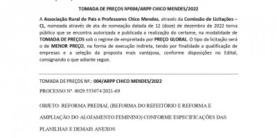 AVISO DE LICITAÇÃO - TOMADA DE PREÇOS - ARPP CHICO MENDES 
