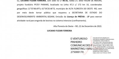 PEDIDO DE LICENÇA PRÉVIA - LP - LUCIANO FUZARI FERREIRA